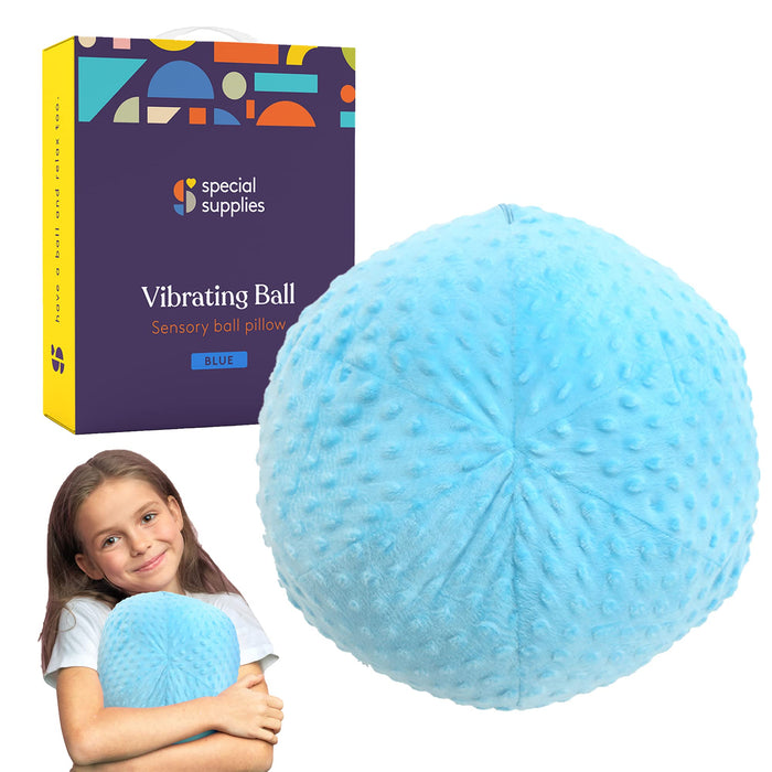 Special Supplies Vibrating Ball Pillow Sensory Pressure Activated for Kids and Adults, Plush Minky Soft Cover with Textured Therapy Stimulation Bumps, Blue