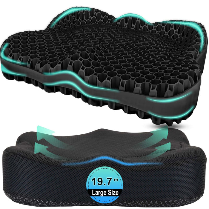 Airllantry Thicken 19.7in Seat Cushion, Gel Seat Cushion for Long Sitting–Office Chair, Wheelchair, Car Cushion, Large Cooling Pad for Back Pain, Sciatica, Tailbone Pain Relief
