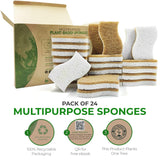 AIRNEX 24 Pack Natural Kitchen Sponge - Biodegradable Compostable Cellulose and Coconut Scrubber Sponge - Eco Friendly Sponges for Dishes