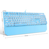 Typewriter Style Mechanical Gaming Keyboard,Retro Punk Gaming Keyboard with White Backlit, 104 Keys Blue Switch Wired Cute Keyboard with Detachable Wrist Rest,Blue Keyboard for Office/PC/Laptop