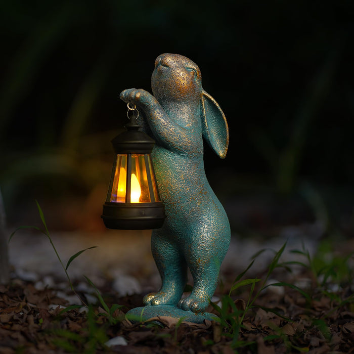 MININOVA Garden Statues Rabbit with Solar Lantern Outdoor Bunny Decoration