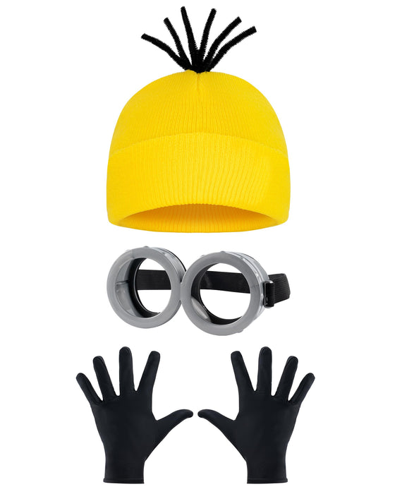 Eybila 3Pcs Halloween Costume Accessories Adult Steampunk Goggles Glasses Yellow Beanie Knit Hats Black Gloves Women Christmas Cosplay Party Set