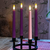 Yunsheng Flameless Advent Candles Purple and Pink, 8 Inch Battery Operated LED Advent Taper Candles with Remote Timer, 3D Wick Warm White Flicker Flame for Christmas Advent Rituals and Wreath,Set of 4