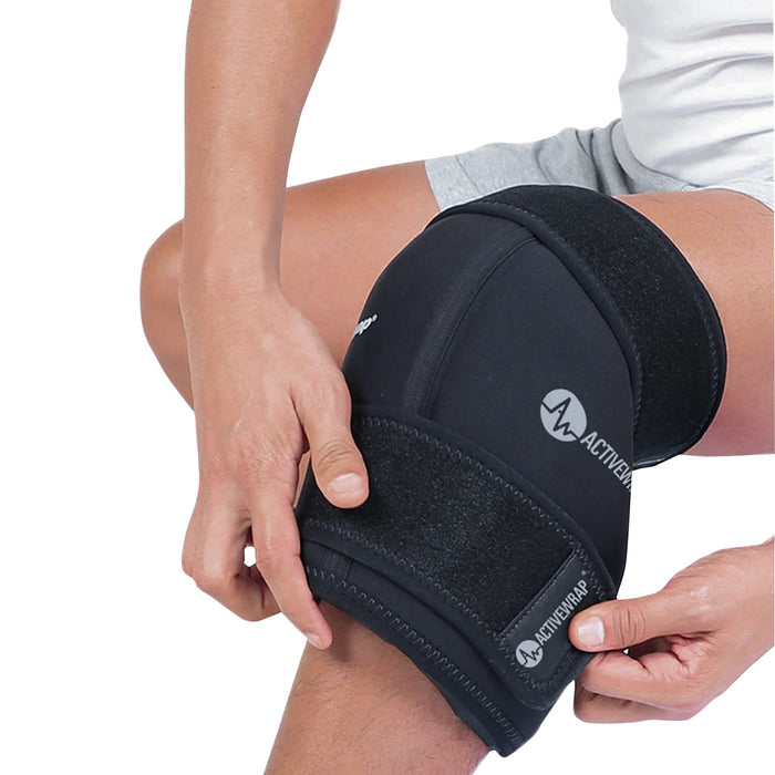 ActiveWrap - Knee Ice Pack Wrap with Compression and 2 Reusable Large Heat and Cold Packs. PT-Designed for Knee and Leg Pain Relief and Knee Recovery. Sm/Md