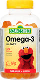 Sesame Street Omega 3 Gummies for Kids, 120 Gummies, 4 Month Supply, No Fishy Aftertaste, Brain & Eye Support