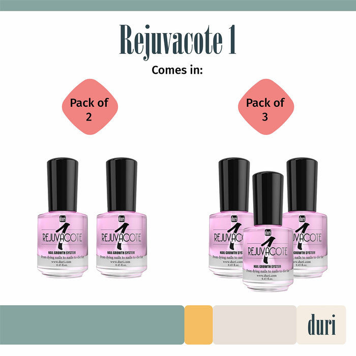 duri Rejuvacote 1 Nail Growth System - Original Maximum Strength Formula - Nail Strengthener and Nail Growth - Base and Top Coat - Pack of 3-0.45 fl. oz.