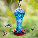 Muse Garden Gifts for Women Hummingbird Feeder Glass, 20oz Hummingbird Feeders for Outdoors Hanging Ant and Bee Proof, Mom Grandma Birthday Christmas Unique Gifts, Hand Blown Garden Decor, Blue