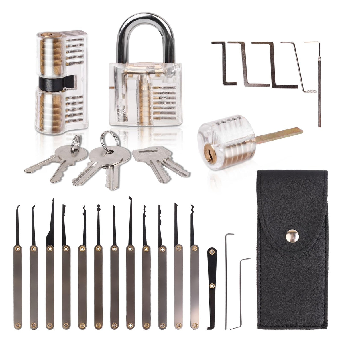 28PCS Lock Picking Set with 3 Transparent Training Locks and Manual an