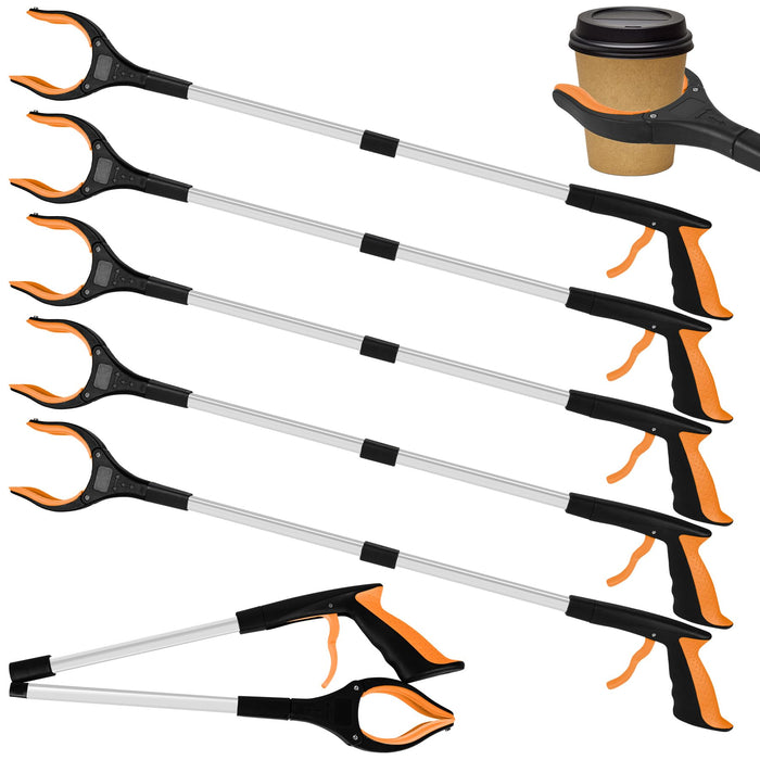 Tottist 6 Pack Grabber Reacher Tool for Elderly, 32" Extra Long Litter Stick Lightweight Handy Claw Grabber for Arm Extension Garbage Gripper Trash Pick up Litter Picker Garden(Orange)
