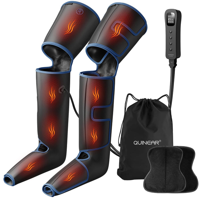 QUINEAR Leg Massager for Circulation and Pain Relief, Full Leg Compression Massager with Heat 2 Extender 3Heat 3Mode 3Intensity Sequential Compression Boots for Cramps Edema Swelling