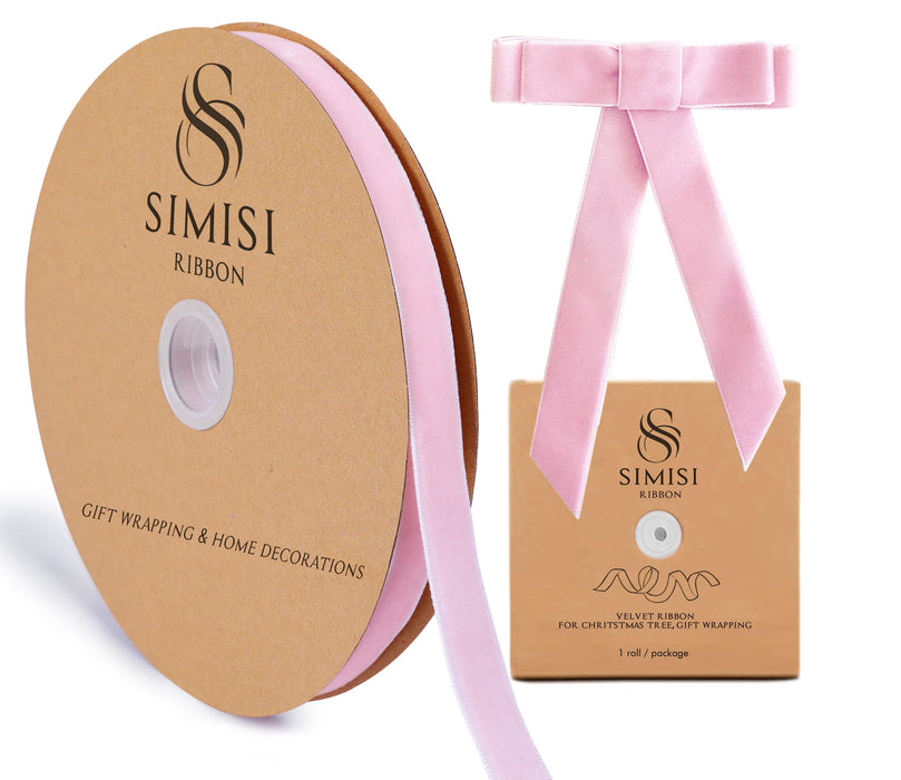 Pink Velvet Ribbon 5/8'' 25 Yards for Christmas Tree, Gift Wrapping, Flower Bouquet, Wreath Decorations, Bow Making