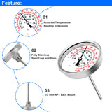 Uharbour 3" Dial Fully Stainless Steel Thermometer for Pot, Kettle, Brewing Bimetal, 4" Stainless Steel Stem, 0-250 deg F/-20-120 deg C, Accuracy +/-1%, Adjustable, 1/2" NPT Back Mount(2 Pcs)