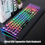 RK ROYAL KLUDGE S108 Typewriter Keyboard, Retro Mechanical Gaming Keyboard Wired 108 Keys with RGB Backlit Sidelight, Detachable Wrist Rest, Round Keycaps Blue Switches - Black