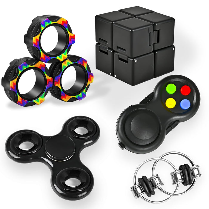 Dr.Kbder 5Pcs Fidget Toys Adults Set, Autism Sensory Pack with figette Cube Magnetic Rings Pad ADHD Stress Relief for Kids Teen, Cool Gadget Desk Spinner Christmas Stocking Stuffer