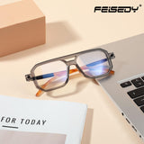 FEISEDY Reading Glasses Vintage Square Blue Light Blocking Glasses Women Men 70s Flat Aviator Glasses B0090 (Grey 2.0x)