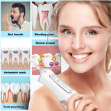 Water Flosser Cordless Electric Water Flosser, Portable Dental Flossers with 4 Modes Waterproof Oral 300ML Rechargeable Travel Irrigation Cleaner IPX7 Flossing Machine for Home & Travel-White