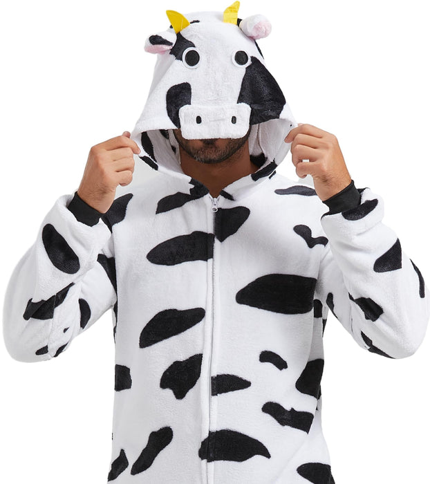 QUCH Adult Onesie Costume-Unisex Animal Onesies for Adults Halloween Costume, Halloween Onesie Adult Onesie Pajamas for Women Cow XL