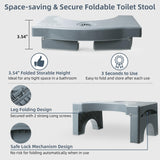 Foldable Toilet Poop Stool, 7" Heavy Duty Non-Slip Bathroom Foot Stool, Gray Curved Portable Size Fits Various Toilets