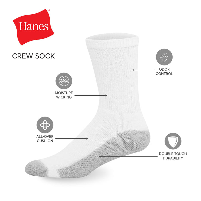 Hanes Men's Double Crew Socks (Pack of 12 Pair), Available in Big & Tall