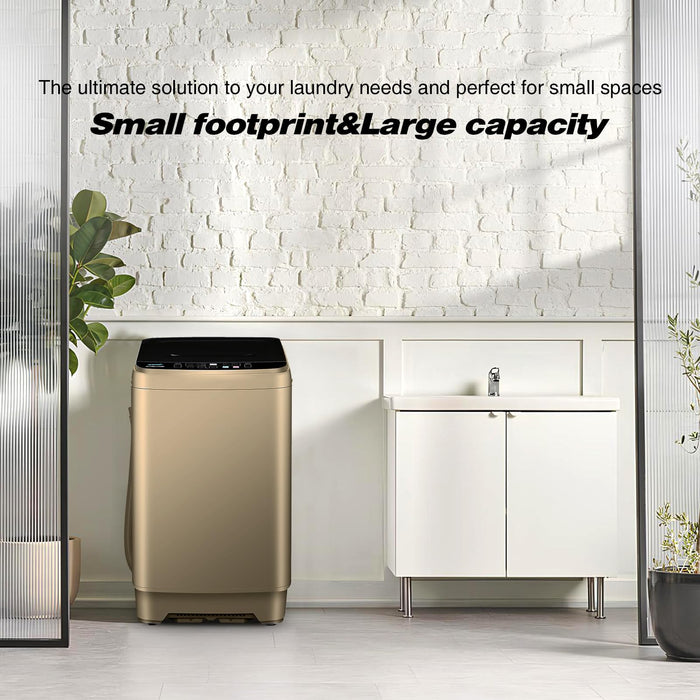 BORCOLO Portable Washing Machine, 17.7lbs Full-Automatic Small Washing Machine for Apartment, 10 Wash Programs with Drain Hose Dorm Size Portable Washer for RV, Home, College, Gold