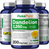 NusaPure Dandelion Root Extract 2,250mg 200 Veggie Capsules (Non-GMO)