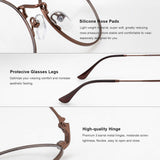 RB.Pilot Small Metal Round Reading Glasses for Women Men Classic Vintage Retro Shades Blue Light Blocking Computer Readers (Brown, 3.25)