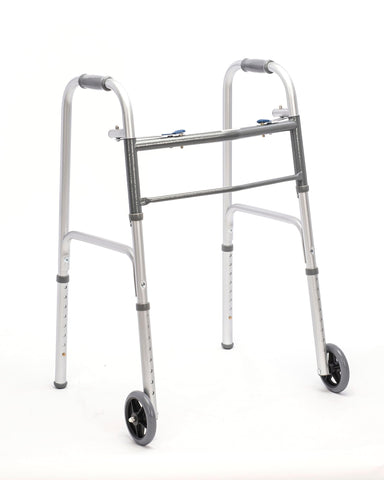 Folding Aluminum Front-Wheeled Rolling Walker with Two 5-Inch Wheels and Adjustable Height - Mobility Aid with Enhanced Support