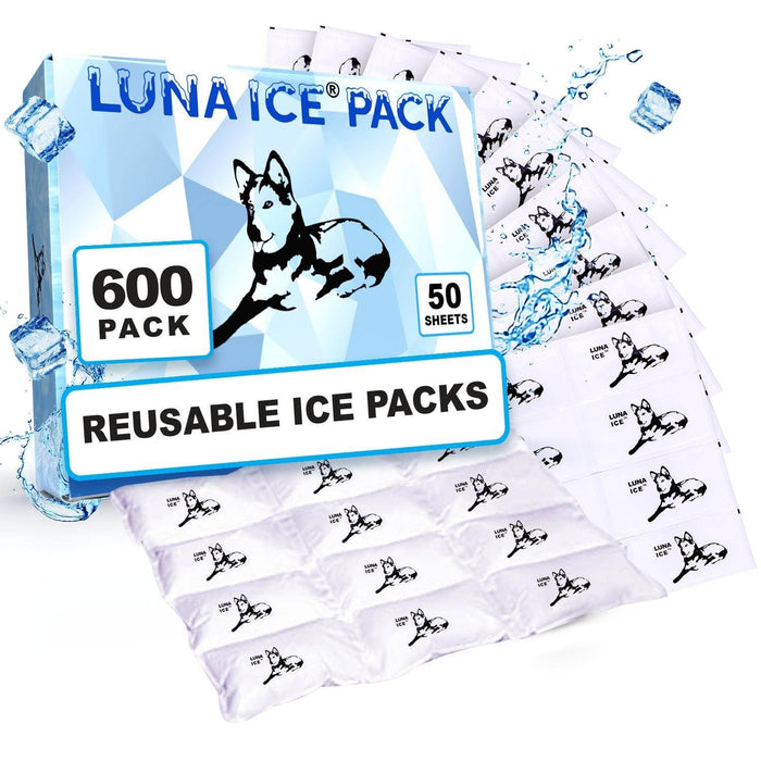 Ice Pack Bulk 12-600-Dry Ice for Shipping Frozen Food-Lunch Box Ice Packs-Slim Size 15x12in/5x3in Cells-Reusable ice packs-Freezer packs-Ice packs shipping-Dry ice packs for shipping-600 Pack-Luna Ice
