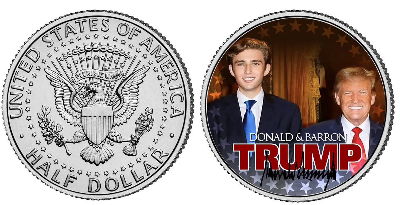 Donald & Barron Trump Official Genuine Legal Tender JFK Kennedy Half Dollar U.S. Coin