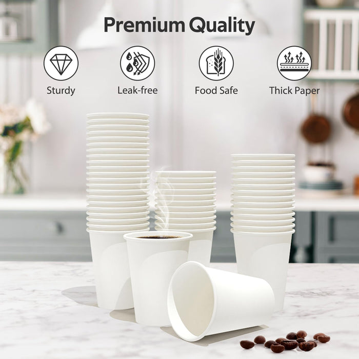 Dealusy 100 Count 12 oz Coffee Cups, Leak-Free Food Safe Paper Cups 12 oz, Disposable Coffee Cups, Hot Paper Coffee Cups 12oz, White Paper Cups for Cold and Hot Drinks