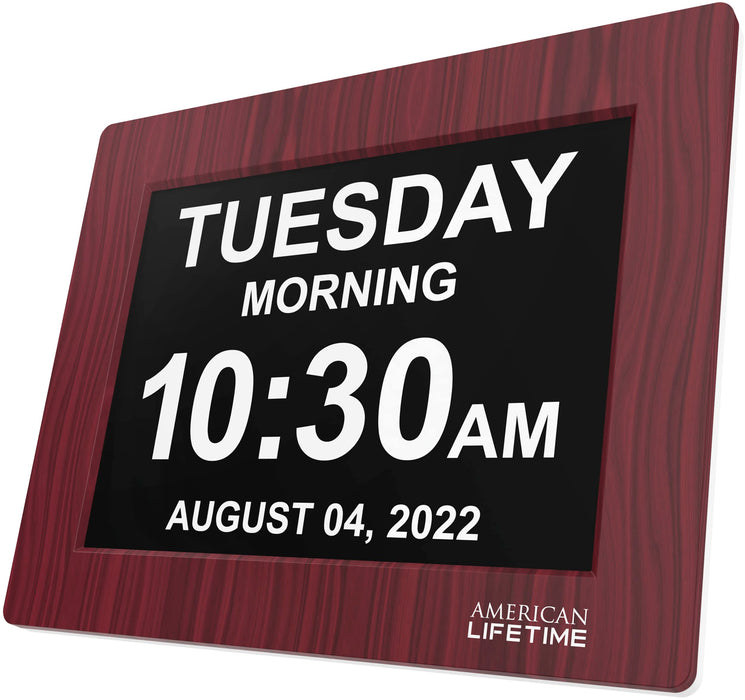 American Lifetime 【New 2024 Dementia Clock Large Digital Clock for Seniors, Digital Clock Large Display, Custom Alarms, Clock with Day & Date for Elderly, Large Number Digital Clock Mahogany, 15 Inch