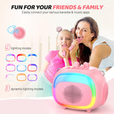 SUDOTACK Mini Karaoke Machine for Kids, Portable Bluetooth Karaoke Speaker with 2 Wilreless Microphones with LED Lights, Christmas Kids Toys Gifts for Girls 4, 5, 6, 7, 8, 9, 10 +Year Old-Pink(KM100)