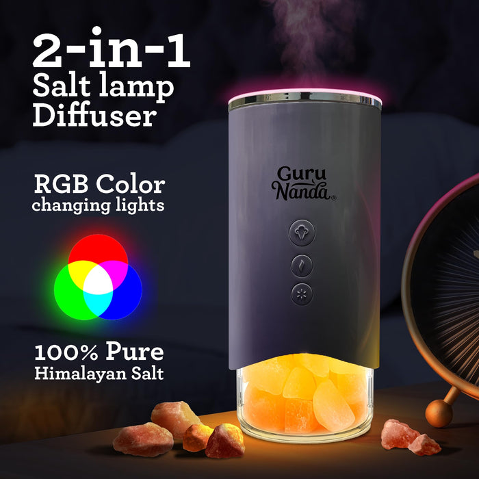 GuruNanda Saltair Lamp Essential Oil Diffuser & Humidifier Aromatherapy Mist with Changing Light - Himalayan Salt - White - 100mL