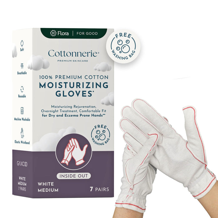 Gaxcoo Cottonnerie 7 Pairs 100% Premium Cotton Moisturizing Gloves: Extra Sensitive Dry Hands & Eczema | No Stitches Inside |Overnight Lotion Treatment |Reusable, Free Washing Bag -Packaging May Vary