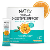 Matys Children’s Digestive Support, Prebiotic & Probiotic Powder Packs for Kids Digestive Health, Ages 4 Years +, Awesome Orange Flavor, No Added Sugar, Gluten Free, Fast Melt, 30 Single Serve Packets