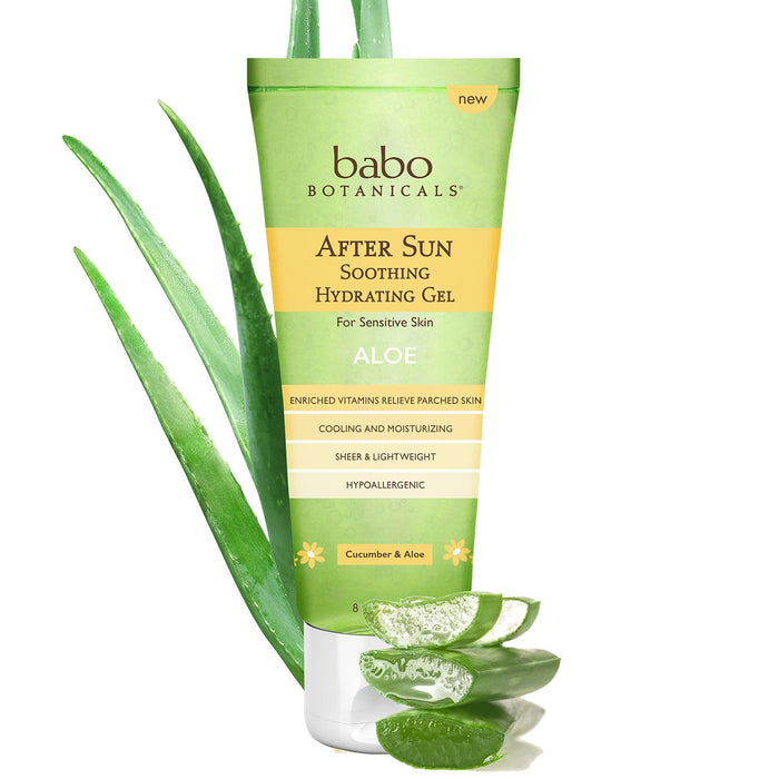 Babo Botanicals After Sun Soothing Hydrating Aloe Vera Gel With Natural witch Hazel and Cucumber, Vegan, For Babies, Kids or Sensitive Skin - 8 oz.