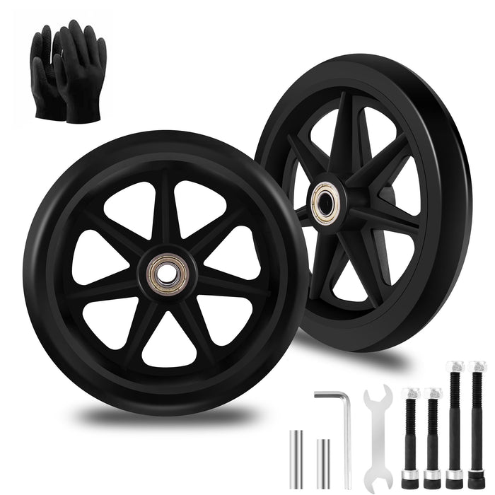 2Pcs 6 Inch Replacement Wheelchair Wheels for Walkers - Environmentally Friendly Rubber Material, Wear-Resistant PU Tires, Anti-Slip, and Durable ABS Wheel Hub (6IN Narrow 2Pcs)