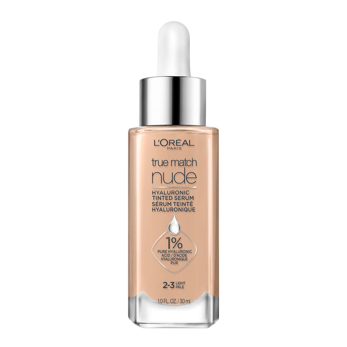 L'Oreal Paris True Match Nude Hyaluronic Tinted Serum Foundation with 1% Hyaluronic acid, (Light 2-3,) 1 fl. oz.