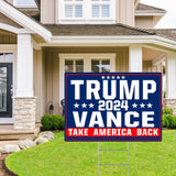 Shmbada Trump Vance 2024 Take America Back Yard Sign with Metal Stake - 20 x 14 Inch Double Sided Outdoor Decorative Trump Signs for Garden Yard Lawn House