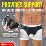 BLITZU Single Double Bilateral Inguinal Hernia Belt Truss for Sports, Incisional, Femoral, Umbilical Support Brace for Men Women. Pain Relief Surgery Recovery with 2 Removable Compression Pads S-M