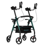 ELENKER Heavy Duty Upright Rollator Walker with Extra Wide Padded Seat and Backrest, Bariatric Stand Up Rolling Walker, Fully Adjustment Frame for Seniors, Green