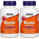 NOW Biotin 5,000 mcg - 120 VCaps (Pack of 2 Bottles)