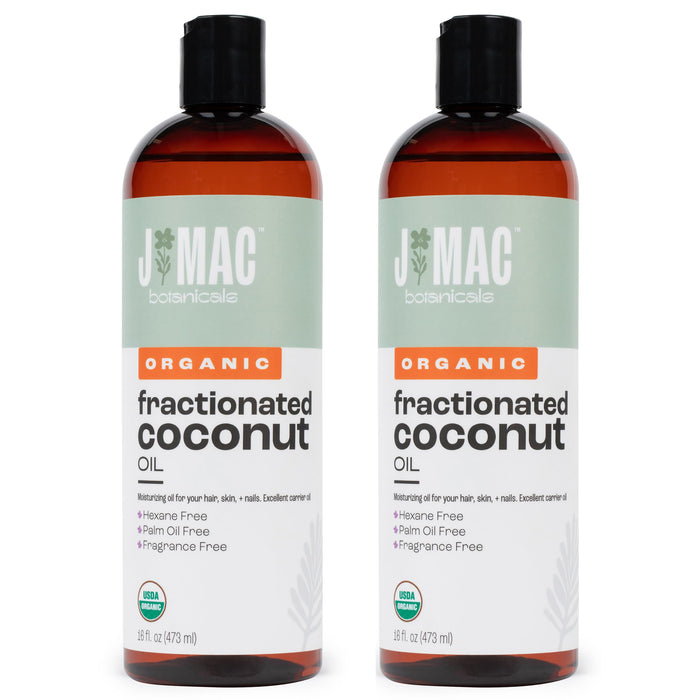 J Mac Botanicals, Organic Fractionated Coconut Oil (32 oz - 2 Pack 16 Ounce Bottles) Carrier Oil for diluting Essential Oils, Hair and Skin Conditioner, Massage