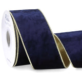 Ribbli Navy Velvet Wired Ribbon 2.5 Inch Metallic Navy Blue Gold Crushed Velvet Christmas Ribbon for Gift Wrapping Christmas Tree Decoration Crafts Wreaths Supplies-Continuous 10 Yards