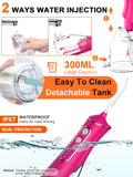 Cordless Water Flosser Teeth Cleaner, Dental Oral Irrigator Cleaning Cordless with Toothbrush, Tongue Scraper Travel Bag Waterproof 5 Jet Tips for Home Travel, (Rose Pink)