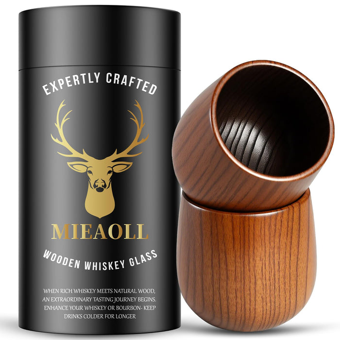Mieaoll Charred Wooden Whiskey Glasses, Bourbon Gifts for Men, 2 Pack