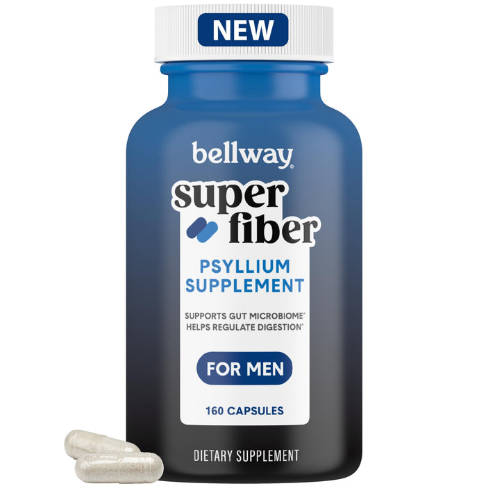 Bellway Super Fiber Pills for Men - Daily Fiber Supplement for Men with Organic Psyllium Husk - Supports Gut Health, Digestive Cleanliness & Regularity - Vegan, Non-GMO - 160 Fiber Capsules