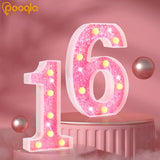 Pooqla Marquee Numbers Lights, light up Numbers Battery Powered, Glitter Lighted Numbers for Birthday Party, Shiny LED Numbers for Christmas Wedding Home Bar Decoration, Pink Number 6