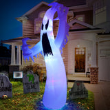 Sizonjoy 12 Ft Giant Halloween Inflatable Ghost, Blow Up Halloween Decorations Built-in LED Lights for IndoorOutdoor Yard Garden Includes Stakes