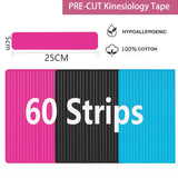 Kinesiology Tape Pro Sports (60 Precut Strips) Waterproof Breathable Athletic Elastic Muscles & Joints Pain Relief Knee Taping for Gym Fitness Running Tennis Swimming Football (Mix)